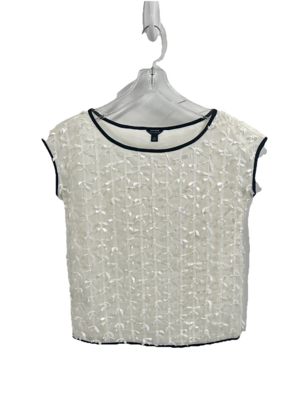 Ann Taylor Sheer Ribbon Textured Sleeveless Top Sz XS Feminine Coquette Top